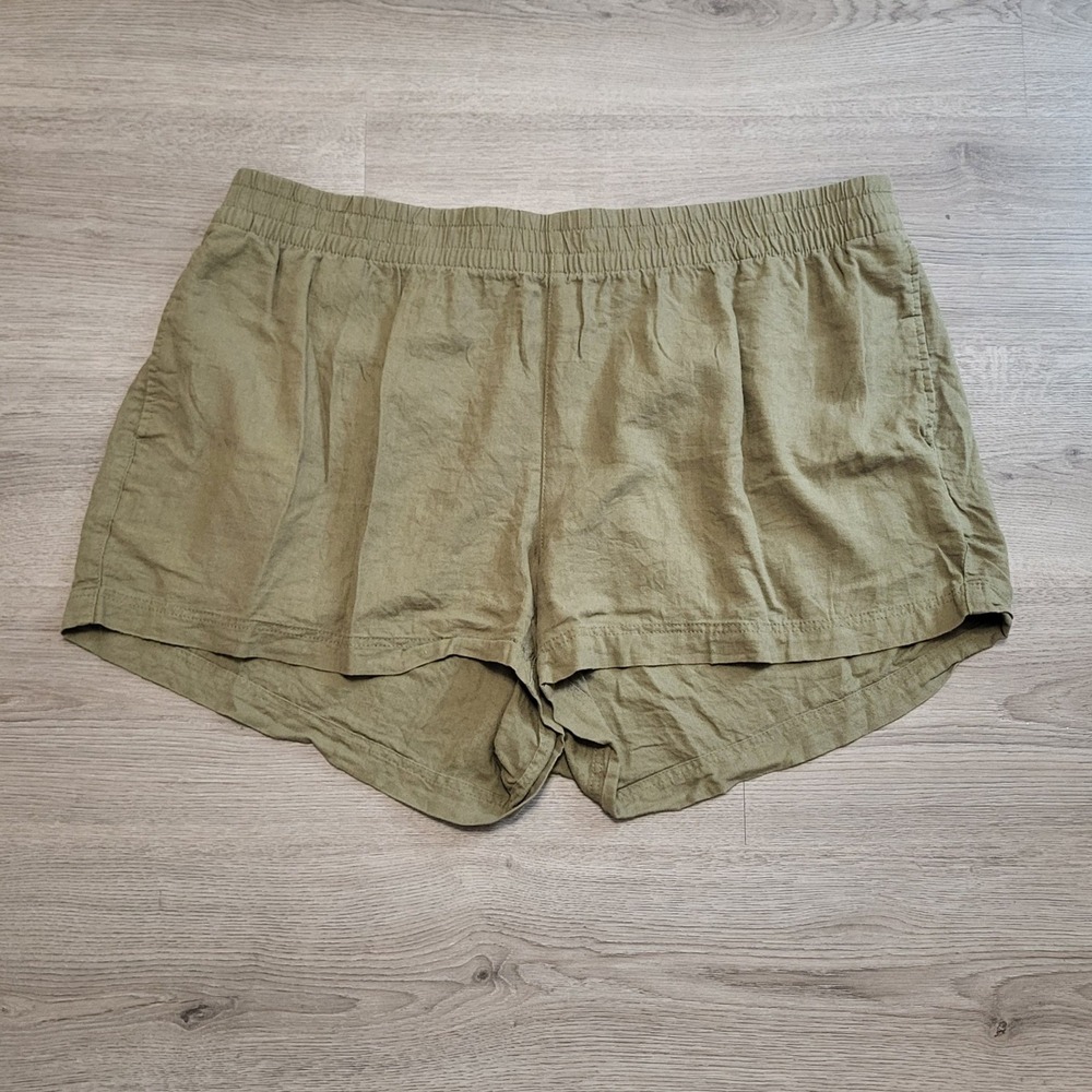 Women's 2X Olive Green Linen Blend Comfort Waistband Shorts Plus Size Earthy